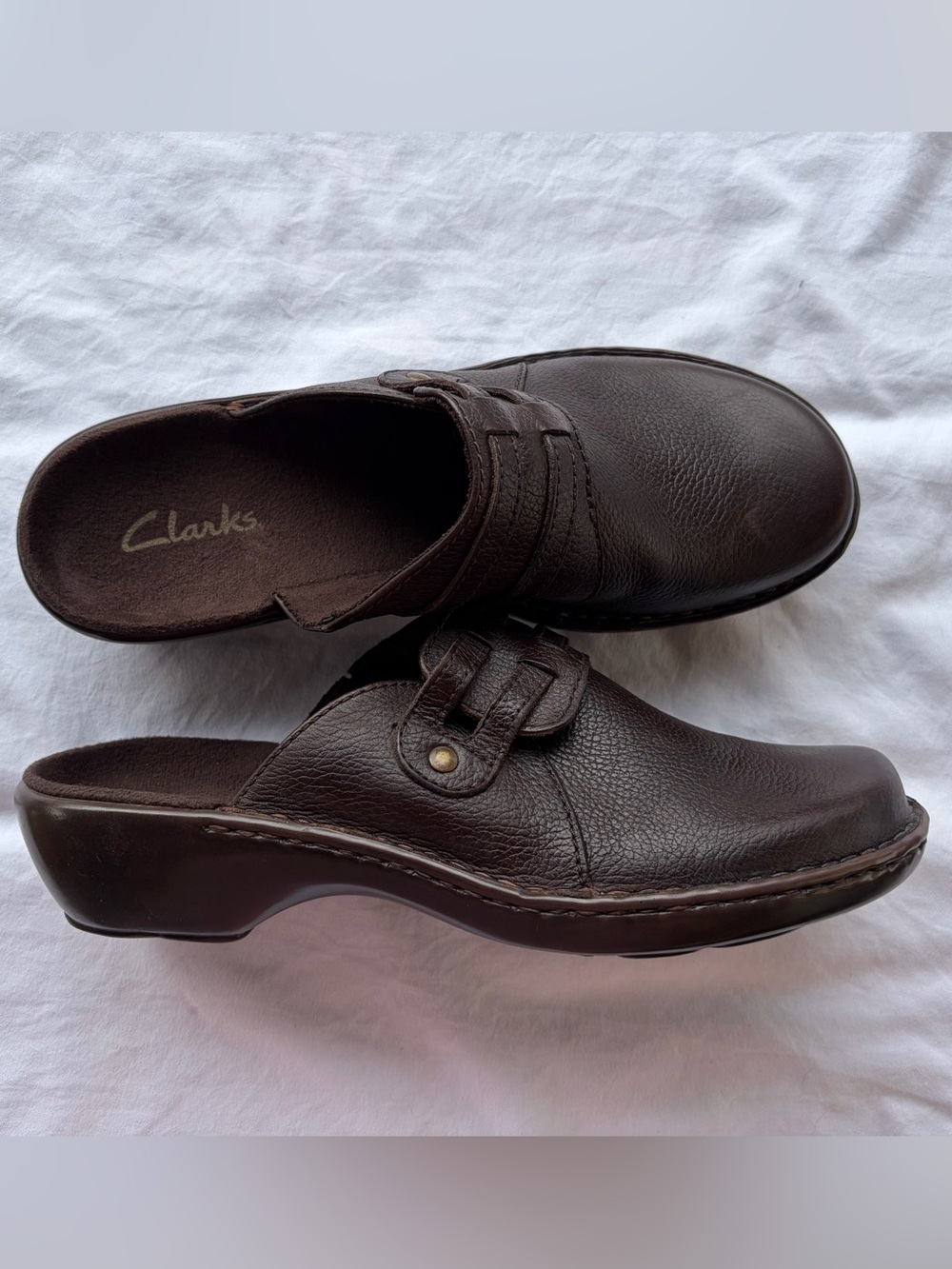 Clarks Women’s Brown Leather Slip-On Clog Sz 9.5 Comfortable Great Condition